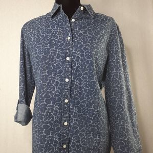 Talbots Petite 12 Blue Chambray Roll Tab Sleeve Ru